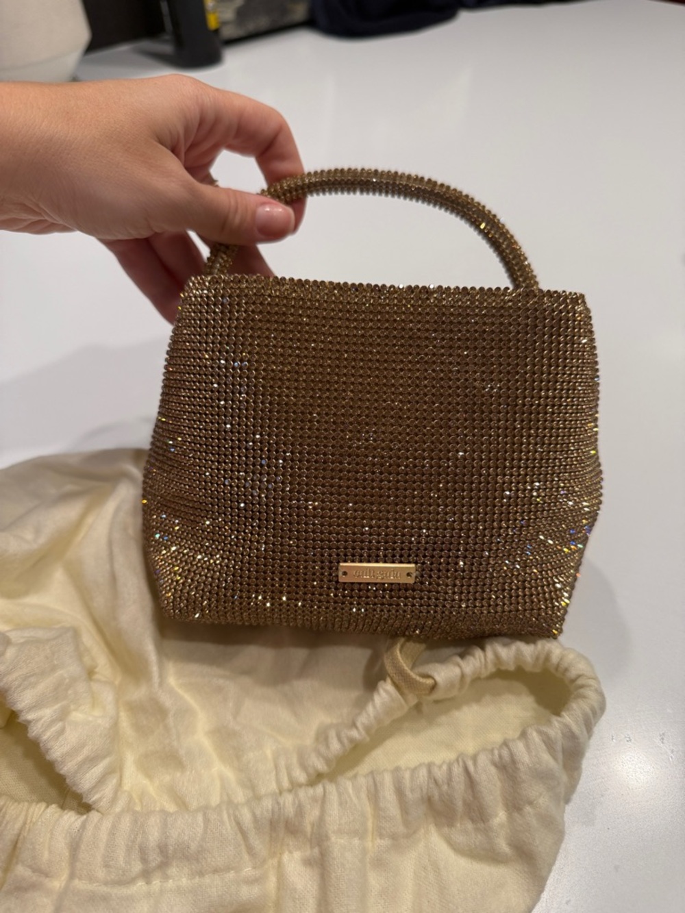 Cult Gaia Crystal Mesh Top-Handle Evening Bag